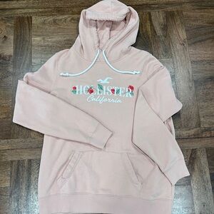 Hollister Light Pink Hoodie Sweatshirt Size L Front Pocket Women Teen